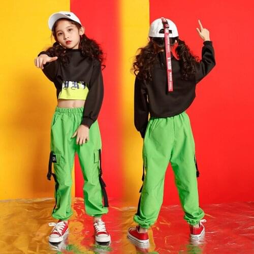 Children Jazz Dance Costumes Hip Hop Girls Long Sleeve Tops Vest Pants Kids Hiphop Clothes Street Dance Stage Performance Wear
