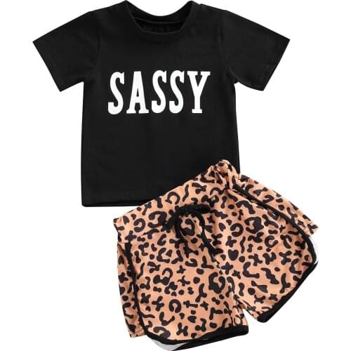 Baby Newborn Girls Two Piece Outfits Letter Print Short Sleeve O Neck Top Leopard Shorts Summer Infant Toddler Sets 6M-5T