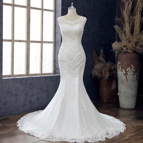 Lace Mermaid Wedding Dress 2021 O-neck Wedding Dress Elegant Vestido De Noiva Lace Beach Wedding Dress Plus Size