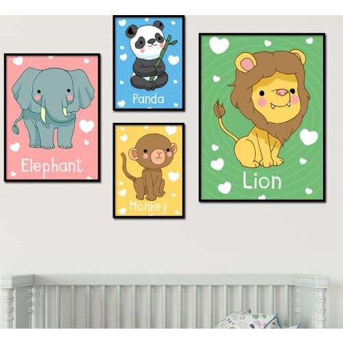 Wild Animals Lion Monkey Panda Elephant Nordic Posters and Prints Wall Art Canvas Printing Wall Pictures Baby Kids Room Decor