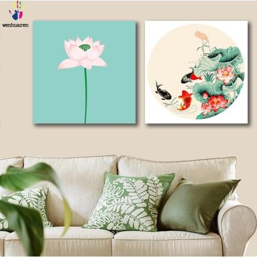 DIY colorings pictures by numbers with colors Buddhist lotus squid illustration picture drawing painting by numbers framed Home
