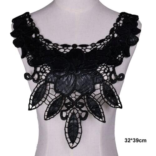 DIY PU Black Venise Lace Fabric Dress Applique Motif Blouse Sewing Trims Neckline Collar Costume Decoration Accessories BW199