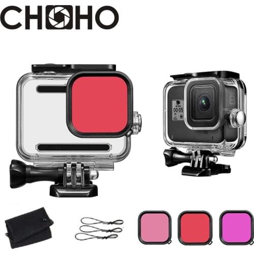 For Gopro 8 Black waterproof Case + Red Pink Purple Diving Filter lens Dive Underwater Protector For Go Pro Hero New Accessories