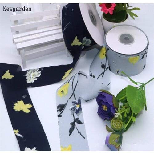 Kewgarden Handmade Tape DIY Bow Accessories Riband Chiffon Cloth Strip Printed Flower Ribbon 1-1/2" 40mm Wholesale 25 Yards