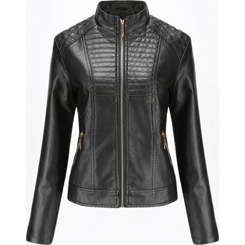New Loose PU Faux Leather Pure color Jacket Women Classic Moto Biker windbreak Coat Spring Autumn Lady Basic zipper Outerwear