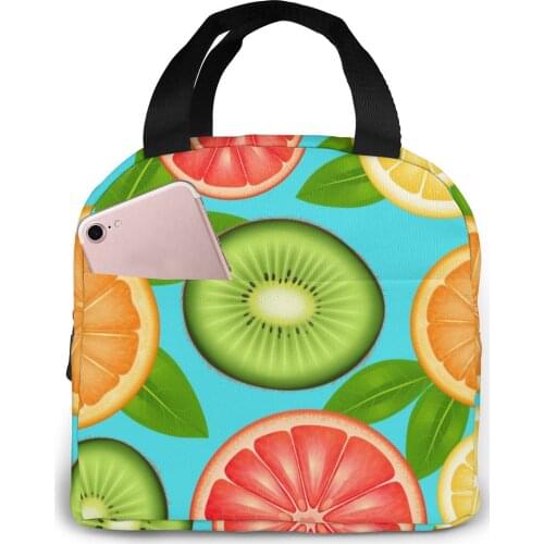 Fruit Citrus And Kiwi Lunch Food Box Bag Insulated Thermal Food Picnic Lunch Bag for Women kids Men Cooler Tote Bag