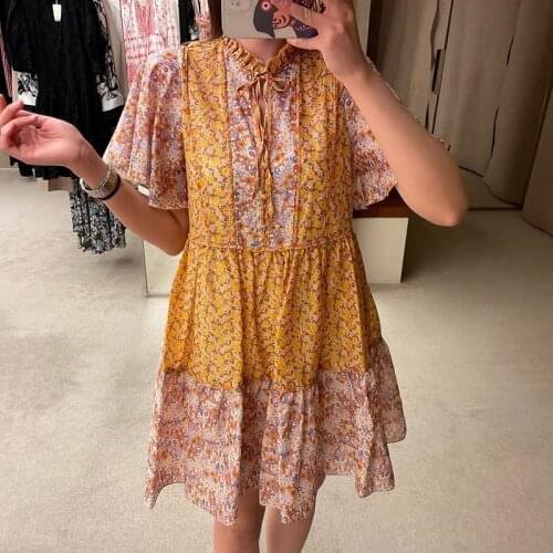 Summer womens printed dress patchwork loose and comfortable French brand elegant party holiday dress women
