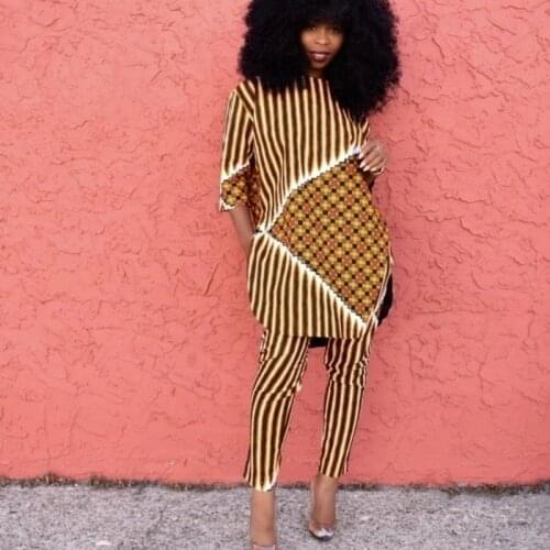 2021 Summer Ladies 2-piece Set of African Womens New Print Stretch Loose Pants Rock Style Sleeves Famous Suit Ladies Sportswear