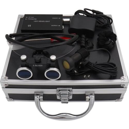 2.5X/3.5X Dental Loupe Dental Lab Medical Loupe Dental Magnifier Set with 5W Headlight Filter Metal Box