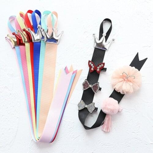 Lovely Hair Clip Organizer Handmade Crown Long Hair Bow Holder Grosgrain Ribbon Barrette Holders Belt for Girls Hair Accessories