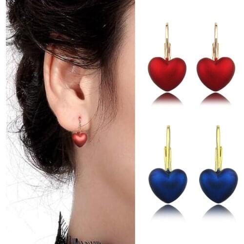 Fashion Red Blue Drop Earring for Women Cute Heart Knuckle Circle Earrings Brincos Jewelry