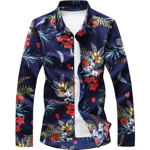 Men Long Sleeve Flower Shirt Loose Japanese Streetwear Print Fashion 2020 Casual Floral Plus Asian Size M-6XL