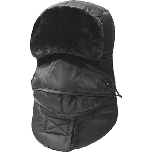 Men Winter Hats Thermal Thicken Ski Hat Hiking Caps Ski Snowboard Hat with Winter Ear Flap and Ski Windproof Mask Black