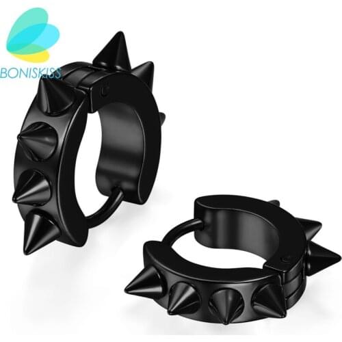 Boniskiss New Punk Men Hoop Earrings High Polished 316L Stainless Steel Rivet Women Earrings Boucle D'oreille Femme