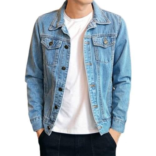 Men Jacket Single-breasted Cardigan All Match Solid Color Denim Jacket Jacket for Autumn