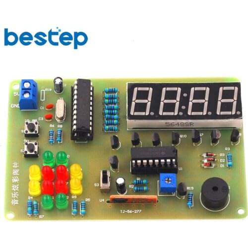 Music Colorful Alarm Clock Parts STC MCU Alarm Clock Four Digital Clock DIY Electronic Production Kit