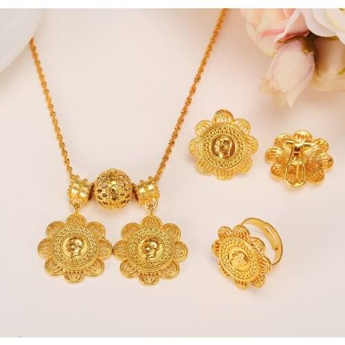 Bangrui Mustafa Kemal Ataturk Coin Set Jewelry Necklace/Earrings/Ring Gold Color Ethiopia Bridal Wedding Eritrea