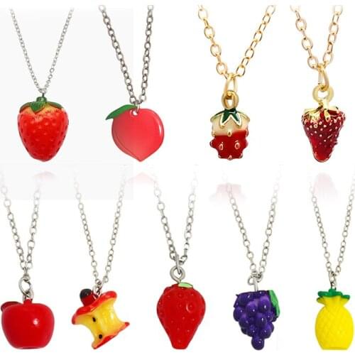 Red Apple Strawberry Pineapple Grape Peach Pendant Necklaces For Women Girl Cute Creative Fruit Choker Collar Necklace Jewelry
