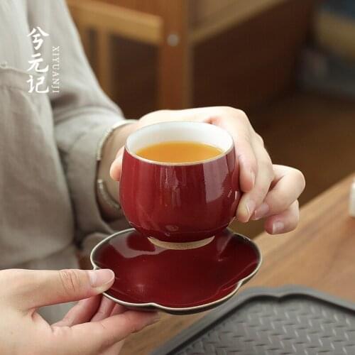 Kiln can keep open piece of ruby red glaze ceramic sample tea cup master single cup single gift boxes kung fu tea cups