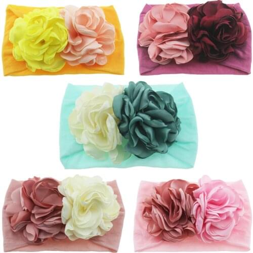 Nishine Newborn Toddler Baby Girls Head Wrap Double Burning Flowers Knot Turban Headband Hair Accessories Birthday Gifts