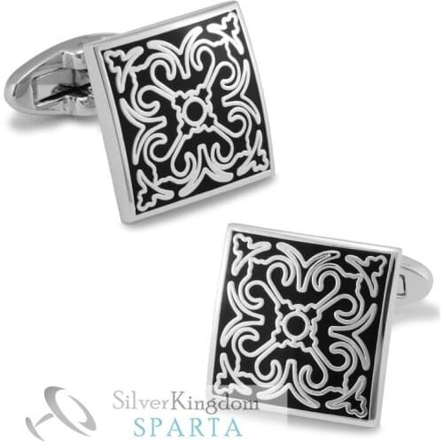 Plated with white Gold Black totem cufflinks High quality metal mens Cuff Links
