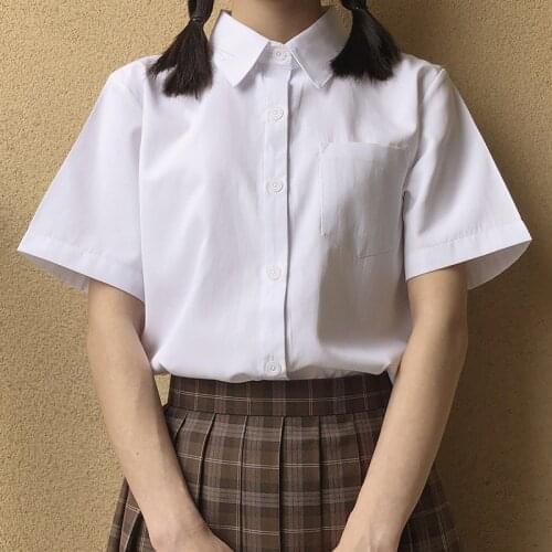 Plus Size Japanese College Style Jk Uniform Pointed Collar Short Sleeve Basic Casual White Shirt Japanese Fashion