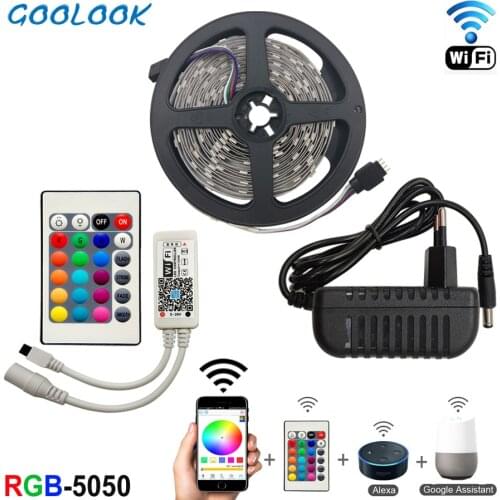 RGB Led Strip Light 5050 SMD DC 12V Flexible LED Diode Tape fita 5M 10M 15M RGB LEDs neon waterproof WiFi Controller Adapter Set