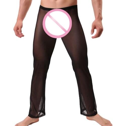 Ice Silk Loose Comfortable Silky Ultra-thin Transparent Household Pants Sexy Mens Mesh Sleep Pants Gauze Traceless Sleep Bottoms