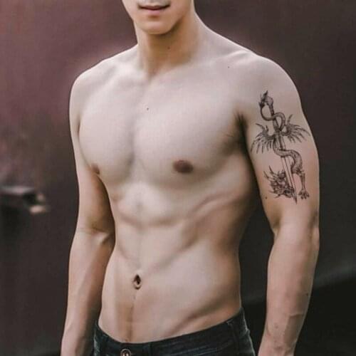 Waterproof Temporary Tattoo Sticker Black Dragon Knife Pearl Necklace Design Fake Tattoos Flash Tatoo Arm Body Art for Women Men