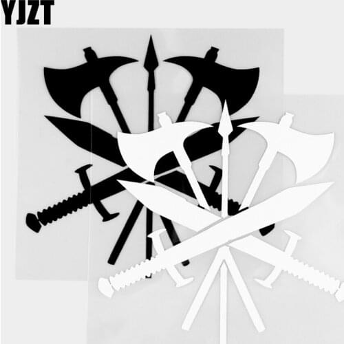 YJZT 15.1×14CM Creative Axe And Sword Weapon Car Sticker Exquisite Vinyl Decal Car Exterior Decoration Black / Silver 20C-0437