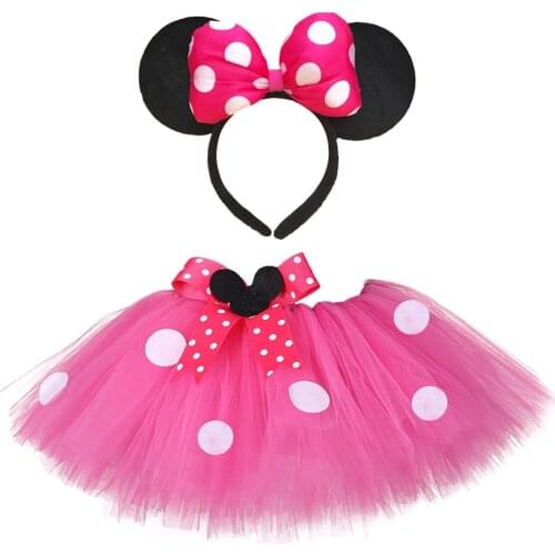 Baby Girls Minnie Tutu Skirt Outfit Kids Fluffy Dance Tutus with Bow Headband Toddler Girl New Year Costume for Birthday Party