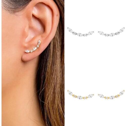 Korean Style 18K Gold Filled Moon Cubic Zircon Ear Crawler Earrings For Women Fashion CZ Ear Climber Earrings Jewelry Gift