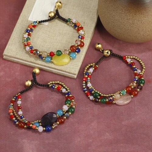 Bohemian Ethnic Style Retro Fashion Womens Bracelet Natural Stone Crystal Hand-woven Beaded Multi-layer Yoga Charm Bracelet