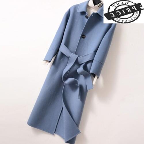 Winter Coat Women Clothes 2021 Fashion 20% Wool Long Jacket + Belt Ladies Elegant Autumn Coat Female Casaco Hiver 10hSKv