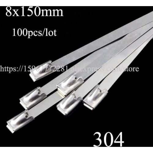 100PCS/lot cable tie 304 self-locking stainless steel tie tape 8*150mm cable metal insert tie tape plastic Marine transport