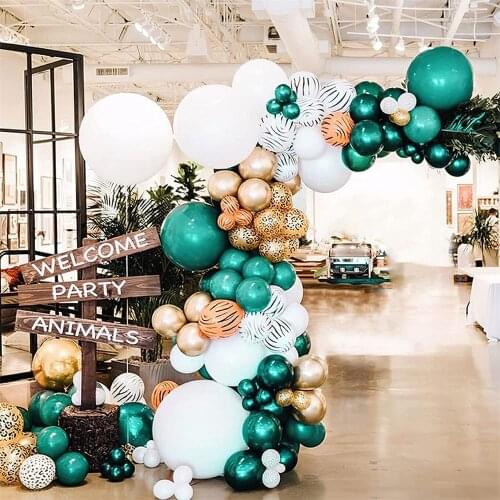 126Pcs Jungle Safari Balloons Garland Arch Kit Dark Green Gold Animal Printed Balloons for Wild One Dinosaur Party Decorations