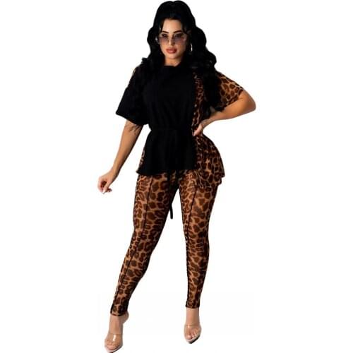 2 Piece Pants Women Sets 2021 Summer Leopard Print Tops And Sweat Pants Outfits Two Pieces Matching Sets Tracksuits Female
