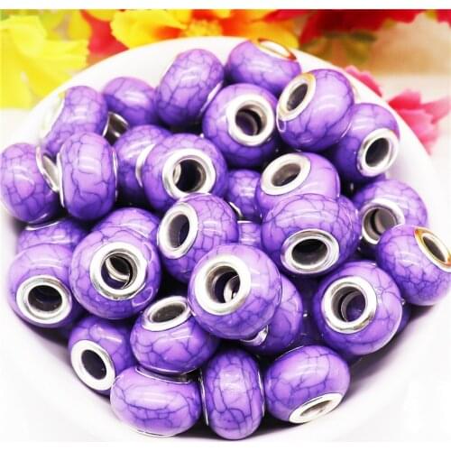 20Pcs Mix Color Cracked Resin Stone Big Hole Round Crackle Beads Slide Charms Fit Womens Pandora Bracelet Necklace Hair Beads