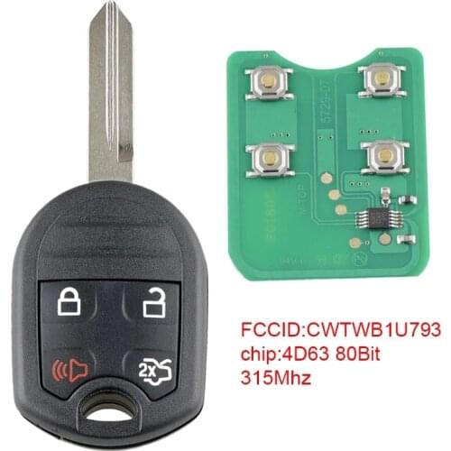315Mhz 4 Buttons Keyless Entry Remote Car Key Fob with 4D63 80Bits Chip CWTWB1U793 Fit for 2010 2011 2012 2013 2014 Ford Mustang