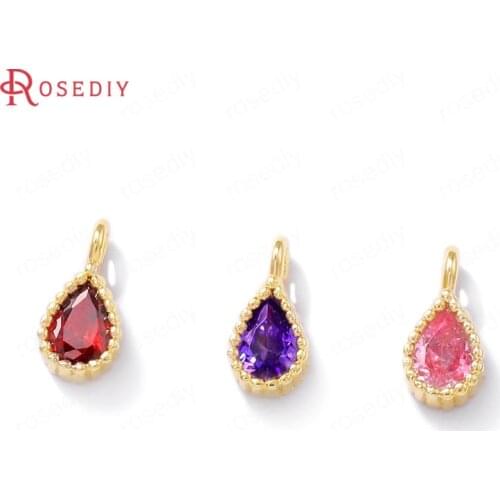 38730)6PCS 4x8MM 24K Gold Color Brass and Zircon Drop Shape Charms Pendants High Quality Jewelry Making Supplies Diy Accessorie