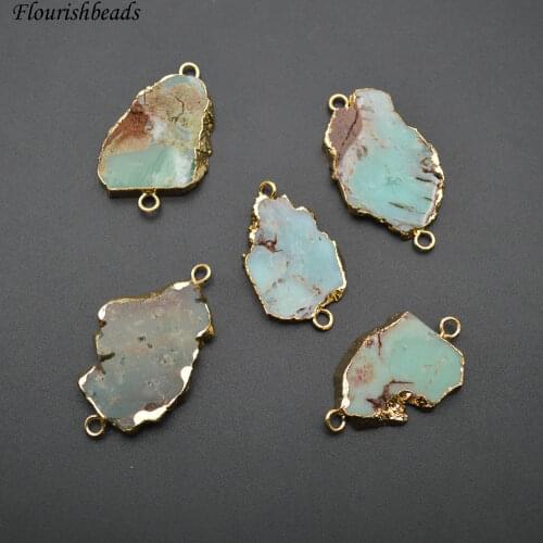 5pc Natural Green Australia Jade Freeform Slab Two Loops Flat Oval Stone Pendant Jewerly Connectors