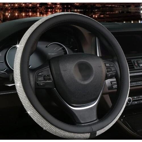 60%HOTSteering Wheel Cover Protective Rhinestone Microfiber Leather Anti-slip Handlebar Protector for Car
