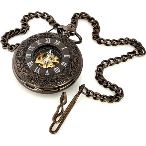 8005) 6pcs/lot vintage black Engraved Mechanical Pocket Watch.roman number free shipping