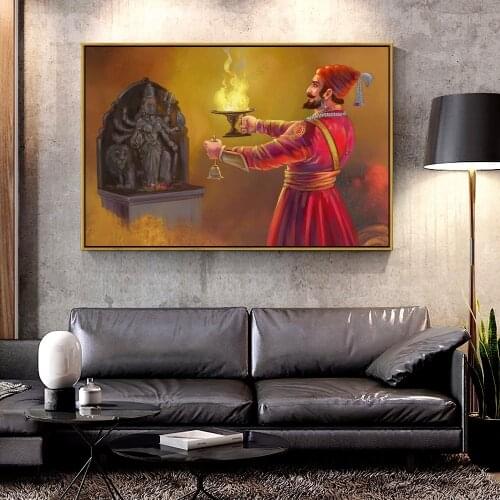 Artcozy Indian King Chhatrapati Shivaji Canvas Painting for Home Decoration Canvas Printings Figure Painting Spray Painting