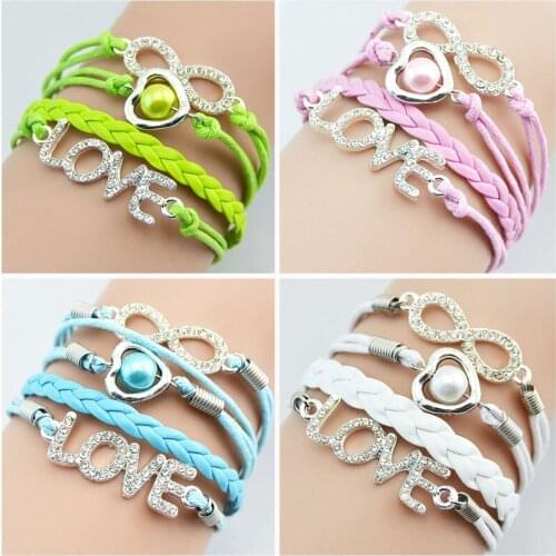 Infinity Bracelets love heart shining Multi Layer Braided Bracelet Charm Bracelets