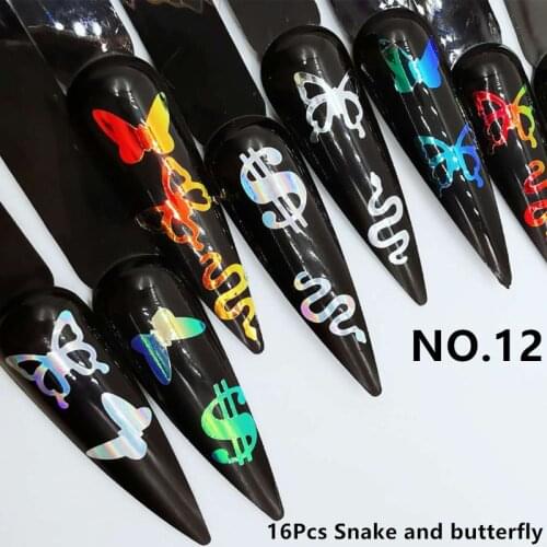 CHNRMJL 16Pcs/Pack Flame Nail Stickers 3D Holographic Fire Nail Vinyls Stickers Kit Transfer Sticker Decal Decorations Tools