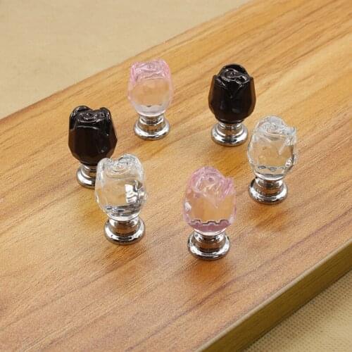 Dia 20mm modern fashion creative transparent black pink rose glass crystal drawer shoe cabinet samll knob pull handle