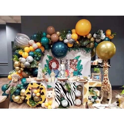 Safari Animal Party 1st Balloon Garland One Two Poster Zoo Animal Balloons Decoration Fox Tigher Elephant Raccoon Balloon Banner
