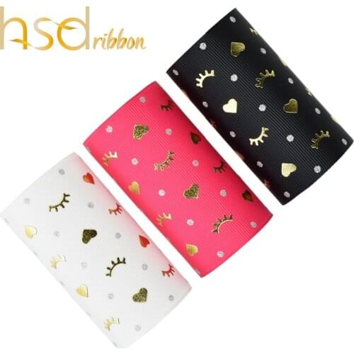 HSDRibbon Custom 75mm 3inch gold foil with silver glitter dot on Solid grosgrain ribbon