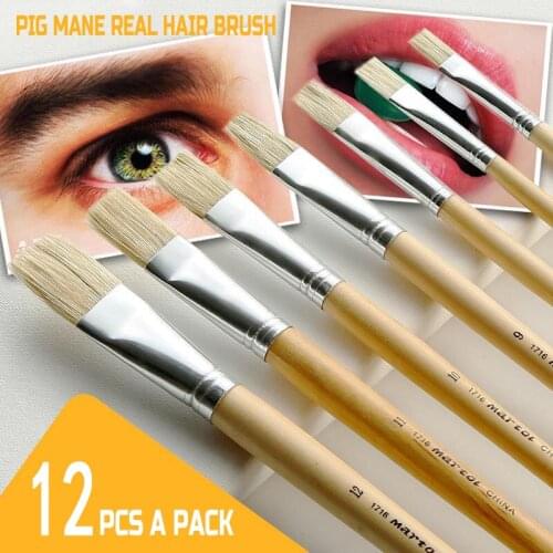 Bristle brush real pig hair brush single flat head fine art painting acrylic oil painting brush